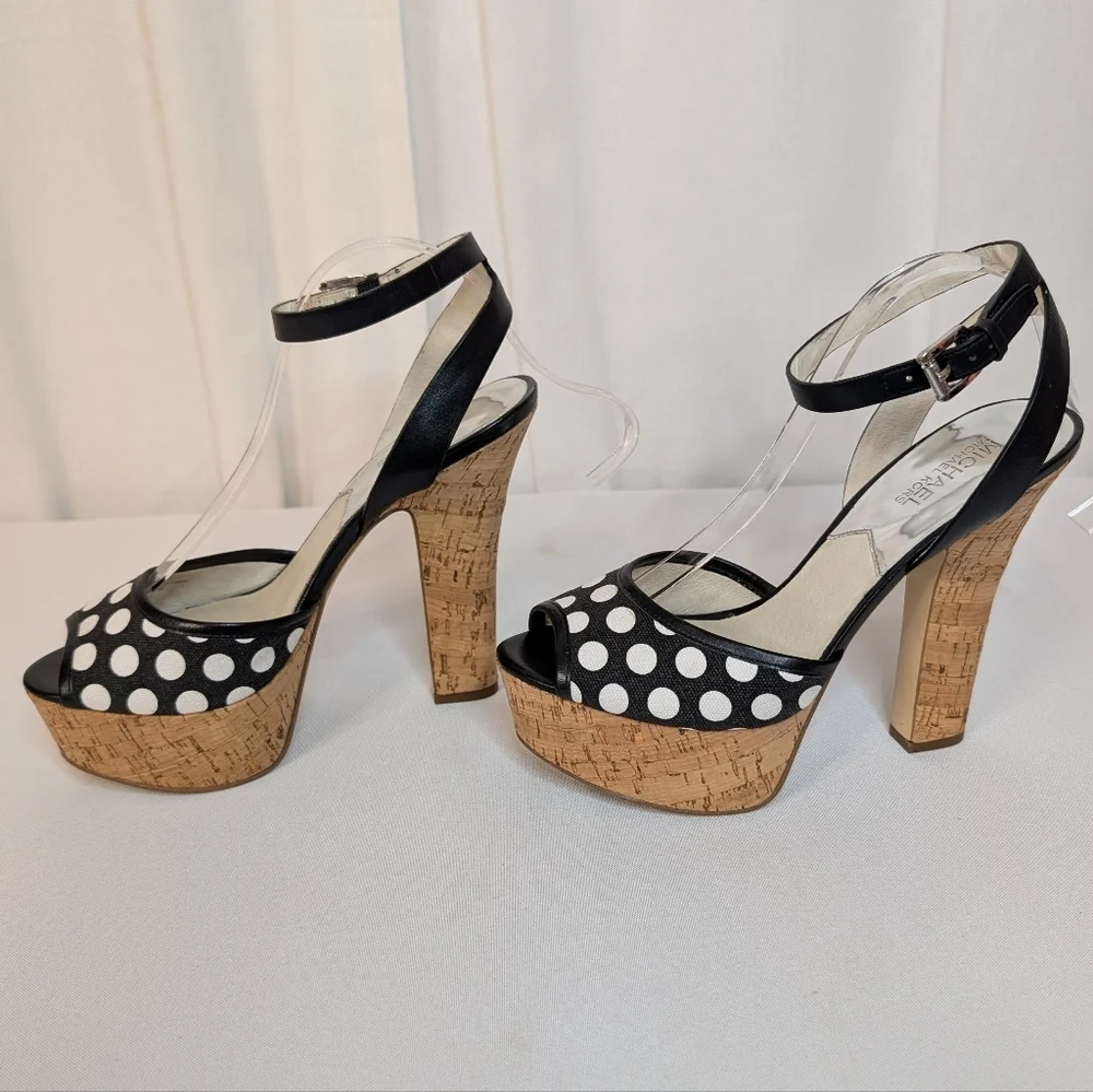 Michael Kors Adria Polka Dots Ankle Strap Cork Platform Sandals Heels Women's 8M - Picture 3 of 9